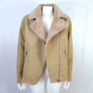 H&M Divided Tan Faux Suede Moto Jacket Full Zip Faux Fur Lined